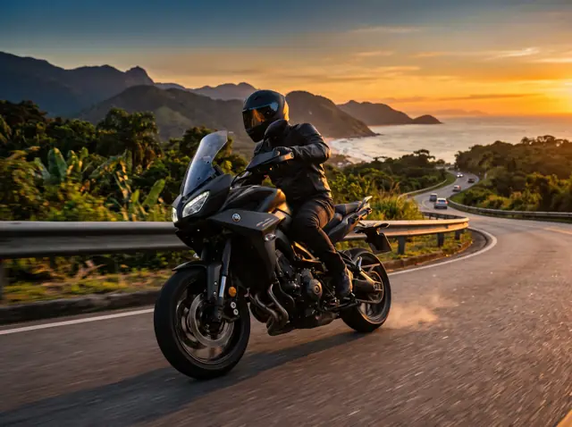 Motociclista em estrada litorânea — Consórcio de Moto